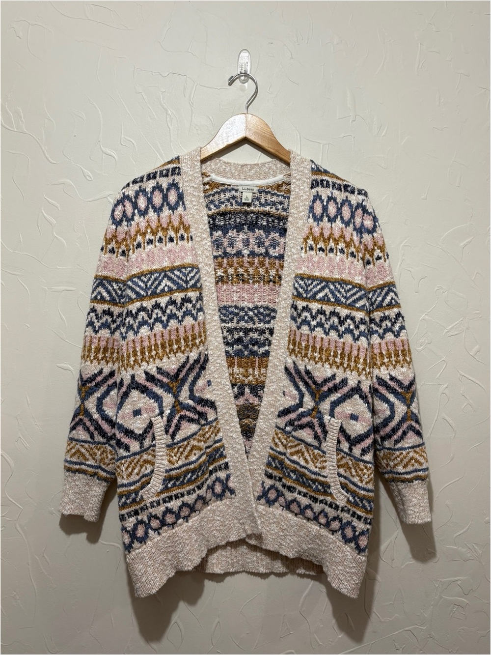 LL Bean fair isle thick knit 100% cotton cardigan sweater (large)